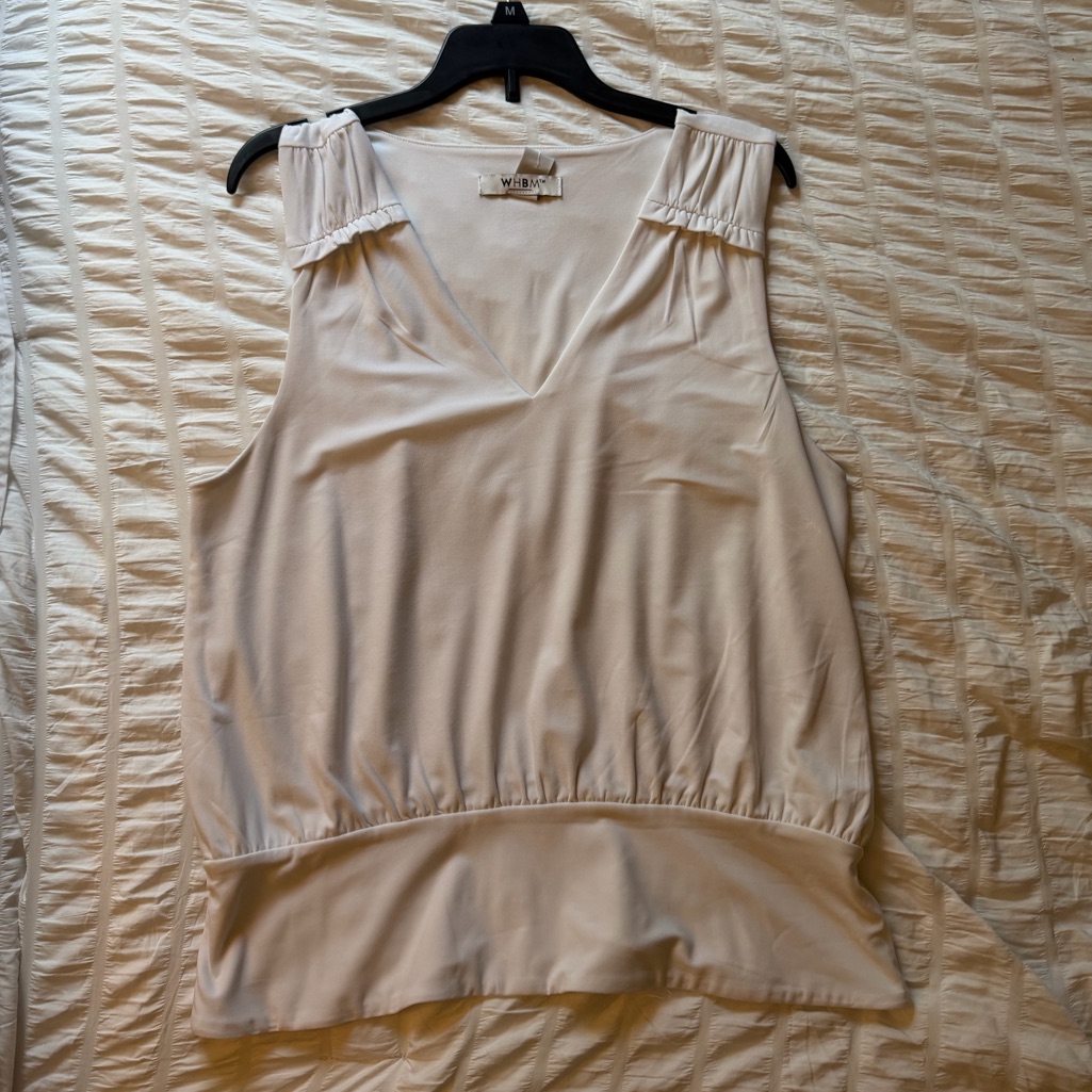 White House Black Market Cream Sleeveless V-Neck Top
